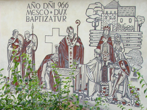 S.Engler: Grafika na ścianie rezydencji biskupów pomocniczych, Gniezno